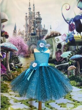 Handmade Turquoise Zebra/Sequin Girl's Tulle Tutu Dress